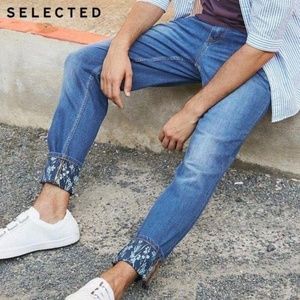 Slim blue & floral denim